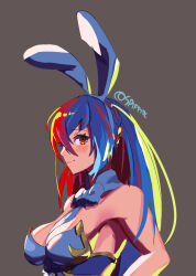 Rule 34 | 1girl, alear (female) (fire emblem), alear (fire emblem), alternate costume, animal ears, bare shoulders, breasts, cleavage, cleavage cutout, clothing cutout, fire emblem, fire emblem engage, hair between eyes, highres, long hair, looking at viewer, medium breasts, multicolored hair, nintendo, rabbit ears, red eyes, simple background, spiffydc, split-color hair, two-tone hair, upper body