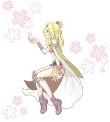 Rule 34 | 1990s (style), 1girl, blonde hair, blue eyes, bridal gauntlets, cape, female focus, final fantasy, final fantasy iv, full body, leotard, long hair, pantyhose, pontaouka, rosa farrell, shoes, sitting, solo, tiara, white background