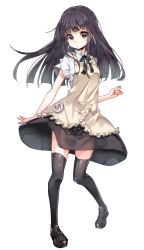 Rule 34 | 1girl, apron, black eyes, black hair, long hair, nuira, simple background, solo, thighhighs, waitress, working!!, yamada aoi