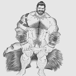 Rule 34 | 1boy, abs, animal skull, back hair, bara, beard, bracer, bulge, come hither, facial hair, feet out of frame, foot hair, full beard, gryph (gryphonburger), hairy, highres, huge eyebrows, jewelry, kraven the hunter, large pectorals, looking at viewer, male focus, male pubic hair, male underwear, male underwear pull, marvel, mature male, muscular, muscular male, mustache, navel, navel hair, necklace, nipples, pectorals, penis, penis peek, pubic hair, quads, seductive smile, short hair, smile, solo, spider-man (series), standing, stomach, thick arm hair, thick beard, thick chest hair, thick leg hair, thick mustache, thick navel hair, tooth necklace, topless male, tribal, underwear, undressing, veins, veiny arms, very hairy