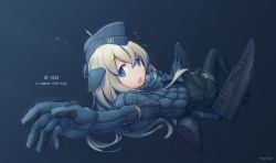 Rule 34 | 10s, 1girl, blonde hair, blue eyes, character name, commentary request, cropped jacket, gloves, hat, highres, kantai collection, long hair, looking at viewer, machinery, nakaaki masashi, solo, twitter username, u-511 (kancolle), underwater