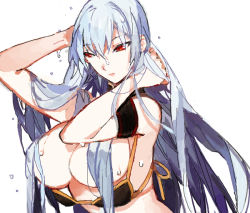 Rule 34 | 00s, 1girl, bare shoulders, bikini, breasts, large breasts, long hair, red eyes, selvaria bles, senjou no valkyria (series), senjou no valkyria 1, silver hair, solo, starshadowmagician, swimsuit, very long hair, wet
