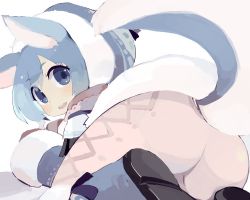 Rule 34 | 1girl, animal ears, ass, blue eyes, blue hair, female focus, from behind, looking back, open mouth, original, pappii (paprika shikiso), paprika shikiso, solo, tail