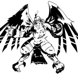 Rule 34 | beak, claws, digimon, garuda (mythology), garudamon, solo, white background, wings