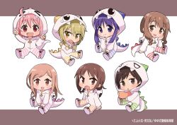 6+girls ahoge aikawa_chiho blonde_hair blush brown_eyes brown_hair chibi chibi_only closed_mouth crossed_arms hasegawa_fumi highres hinata_yukari ichii_yui long_hair long_sleeves looking_at_viewer low_twintails matsumoto_yoriko medium_hair miyata_(lhr) multiple_girls nonohara_yuzuko okano_kei onesie open_mouth pink_eyes pink_hair purple_eyes purple_hair short_hair short_twintails smile triangle_mouth twintails yuyushiki