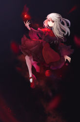 Rule 34 | 10s, 1girl, absurdres, dress, highres, k-project, kushina anna, lian, long hair, red dress, red eyes, silver hair, solo