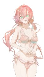 Rule 34 | 1girl, artistic error, bare arms, bare shoulders, bikini, bow, bow bikini, breasts, carcano m1891 (girls&#039; frontline), cleavage, collarbone, cowboy shot, e sky rugo, eyebrows hidden by hair, fingernails, flower bikini, girls&#039; frontline, green eyes, green nails, hair between eyes, hair bow, highres, jpeg artifacts, light blush, long bangs, long hair, looking at viewer, lossy-lossless, low twintails, medium breasts, nail polish, non-web source, open mouth, own hands together, pink bikini, pink hair, pink ribbon, red bow, revision, ribbon, simple background, smile, solo, stomach, swimsuit, teeth, twintails, upper teeth only, very long hair, white background
