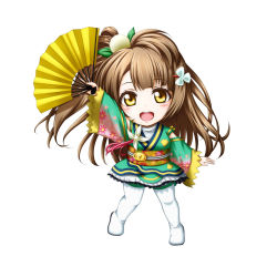Rule 34 | 10s, 1girl, :d, brown eyes, brown hair, chibi, detached sleeves, japanese clothes, kuena, long hair, love live!, love live! school idol festival, love live! school idol project, minami kotori, open mouth, simple background, smile, solo