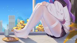 Rule 34 | 1girl, apartment, artist name, ass, azur lane, black sailor collar, black skirt, building, cardigan, carpet, chinese commentary, cityscape, coffee mug, commentary request, cup, dated, feet, food, head out of frame, highres, indoors, knees up, long hair, long sleeves, mug, official alternate costume, pantyhose, plate, pleated skirt, purple hair, sailor collar, sitting, skirt, skyscraper, solo, sweets, thighband pantyhose, thighs, toes, unicorn (azur lane), unicorn (long-awaited date) (azur lane), white cardigan, white pantyhose, xiao shi lullaby