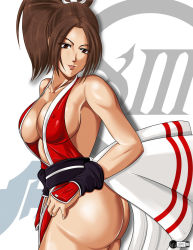 Rule 34 | 1girl, ass, breasts, brown hair, fatal fury, jonathanbn, king of fighters xiii, large breasts, ponytail, shiranui mai, smile, snk, solo, the king of fighters, the king of fighters xiii