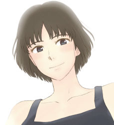 Rule 34 | 1girl, blue eyes, brown hair, closed mouth, commentary request, graphite (medium), jas (littlecrime), looking at viewer, mononoke hime, san (mononoke hime), short hair, simple background, smile, solo, studio ghibli, traditional media, white background