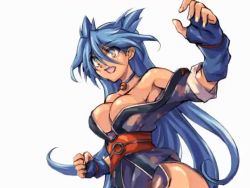 Rule 34 | 1girl, animated, blue hair, bouncing breasts, breasts, cleavage, fang, japanese clothes, kimono, large breasts, lowres, rance (series), short kimono, solo, suzume (rance), video, wochi