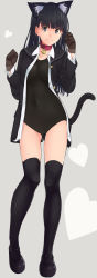 Rule 34 | 1girl, absurdres, amagami, animal ears, ayatsuji tsukasa, bell, black hair, black one-piece swimsuit, black thighhighs, bottomless, cat ears, cat tail, collar, dress, gloves, highres, kemonomimi mode, long hair, long image, mary janes, neck bell, one-piece swimsuit, paw pose, sailor dress, santa (sunflower), school swimsuit, shoes, solo, swimsuit, swimsuit under clothes, tail, tall image, thighhighs