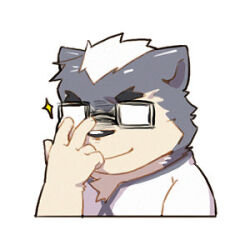 Rule 34 | 1boy, adjusting eyewear, ajin (hirainaoto1), animal ears, bara, beenic, chibi, cropped torso, dog boy, dog ears, forked eyebrows, furry, furry male, glasses, grey fur, hand up, lowres, male focus, opaque glasses, original, short hair, solo, sparkle, thick eyebrows