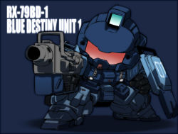 Rule 34 | blue destiny 01, character name, chibi, gun, gundam, gundam side story: the blue destiny, mecha, robot, shield, weapon