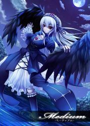 Rule 34 | 00s, asa (swallowtail), black wings, dress, frills, hair between eyes, hairband, highres, long hair, red eyes, rozen maiden, silver hair, solo, suigintou, wings