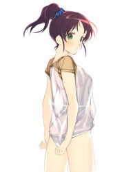 Rule 34 | 1girl, akiyoshi haru, bikini, bottomless, brown hair, green eyes, harada miyo, idolmaster, ponytail, solo, swimsuit