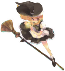 Rule 34 | 1girl, blonde hair, broom, broom riding, broom surfing, energy ball, female focus, hat, hino hikaru, kirisame marisa, simple background, solo, touhou, white background, witch, witch hat