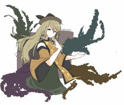 Rule 34 | 1girl, absurdres, artist name, artist request, bad id, bad twitter id, blonde hair, constellation print, detached sleeves, dress, highres, long hair, looking at viewer, matara okina, solo, tabard, touhou, turtle25, white background, wide sleeves, yellow eyes
