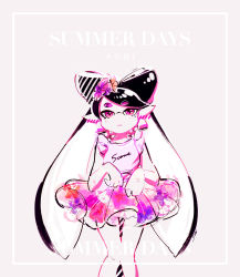 Rule 34 | + +, 1girl, bad id, bad tumblr id, black hair, callie (splatoon), casual, character name, clothes writing, cowboy shot, cursive, earrings, english text, flower, grey background, hair flower, hair ornament, highres, inkling, jewelry, long hair, looking at viewer, miniskirt, mole, mole under eye, multicolored clothes, multicolored skirt, nintendo, parted lips, partially colored, petticoat, pointy ears, purple eyes, seto (asils), shirt, skirt, skirt hold, sleeveless, sleeveless shirt, solo, splatoon (series), splatoon 1, standing, tentacle hair, very long hair