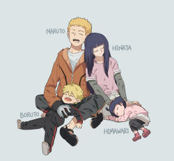 Rule 34 | 2boys, 2girls, blonde hair, character name, closed eyes, facial mark, family, father and daughter, father and son, highres, husband and wife, hyuuga hinata, leaning on person, leaning to the side, long hair, luo., mother and daughter, mother and son, multiple boys, multiple girls, naruto: the last, naruto (series), short hair, side-by-side, sitting, sleeping, sleeping on person, uzumaki boruto, uzumaki himawari, uzumaki naruto