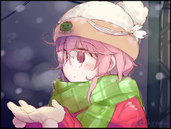Rule 34 | 10s, alternate costume, glasses, hat, i-58 (kancolle), kantai collection, mittens, pink eyes, pink hair, scarf, short hair, solo, suka, winter clothes