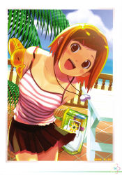 Rule 34 | 1girl, absurdres, brown eyes, brown hair, highres, koutaro, one-piece tan, short hair, skirt, solo, sweat, tan, tanline, whistle, whistle around neck