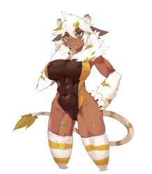 Rule 34 | 1futa, :3, abs, animal ears, animal hands, breasts, claws, dark skin, futanari, green eyes, hand on thigh, large breasts, large penis, muscular, muscular female, penis, simple background, skindentation, solo, standing, striped clothes, striped thighhighs, swimsuit, tail, taosym, thigh gap, thighhighs, thighs, tiger girl, toned, tongue, tongue out, veins, veiny penis, white background