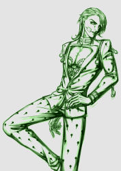 Rule 34 | 1boy, bandage on face, bandages, bruno bucciarati, bruno bucciarati (cosplay), cosplay, diego brando, highres, jojo no kimyou na bouken, male focus, monochrome, pectoral cleavage, pectorals, rin (louis m), solo, steel ball run, zipper