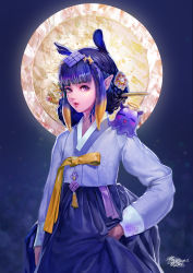 Rule 34 | 1girl, = =, absurdres, alternate hairstyle, animal, animal on shoulder, blue hair, blunt bangs, braid, braided bun, circle, cowboy shot, flat chest, flower, gradient hair, hair bun, hair flower, hair ornament, hair stick, hair up, halo, hanbok, highres, hololive, hololive english, holomyth, korean clothes, korean commentary, lipstick, long sleeves, looking at viewer, makeup, mixed-language commentary, mole, mole under eye, multicolored hair, myo-zin, ninomae ina&#039;nis, octopus, orange hair, parted lips, pointy ears, purple eyes, purple hair, purple ribbon, ribbon, side braid, sidelocks, signature, skirt hold, takodachi (ninomae ina&#039;nis), tassel, tentacle hair, tentacles, updo, virtual youtuber