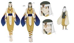 Rule 34 | 1boy, barefoot, black hair, character sheet, closed eyes, facial mark, guagua sun, highres, jewelry, lanxi zhen, long hair, long sleeves, multiple views, naga (the legend of luoxiaohei), necklace, official art, pants, simple background, smile, luo xiaohei zhanji, white background, yellow pants