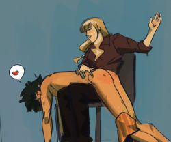 Rule 34 | 1boy, 1girl, ass, clothed female nude male, cowboy bebop, julia (cowboy bebop), nude, nude male clothed female, spanked, spanking, spike spiegel, tagme