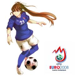 Rule 34 | 00s, 1girl, 2008, aguhari, andrea pirlo, bad id, bad pixiv id, ball, blue leggings, blush, breasts, brown hair, clothes writing, dated, euro 2008, europass, floating hair, full body, genderswap, genderswap (mtf), hair ribbon, high ponytail, italian flag, italy, jersey, leggings, logo, long hair, looking to the side, playing sports, ponytail, puma (brand), purple eyes, ribbon, serious, shoes, short sleeves, shorts, simple background, small breasts, sneakers, soccer, soccer ball, soccer uniform, solo, sportswear, standing, uefa champions league, very long hair, white background, wristband