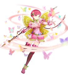Rule 34 | 1girl, alternate costume, belt, boots, breasts, bug, butterfly, closed mouth, detached collar, dress, elbow gloves, est (fire emblem), fairy wings, fingerless gloves, fire emblem, fire emblem: mystery of the emblem, fire emblem heroes, full body, gloves, gradient clothes, hair ornament, headband, highres, holding, holding weapon, insect, konfuzikokon, leg up, looking away, nintendo, non-web source, official art, one eye closed, pink dress, pink eyes, pink hair, polearm, short dress, short hair, sleeveless, small breasts, smile, solo, spear, thigh boots, thighhighs, transparent background, weapon, wings, zettai ryouiki