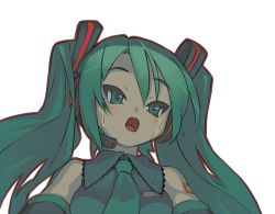 Rule 34 | bad id, bad pixiv id, blush, green eyes, green hair, hatsune miku, itsukia, long hair, necktie, outline, portrait, simple background, solo, tears, twintails, vocaloid, white background