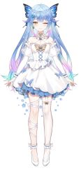 Rule 34 | 1girl, ;), absurdres, ahoge, ameki (vtuber), animal print, ankle cuffs, aqua hair, blue butterfly, blue dress, blue flower, blue gemstone, blue hair, blush, breasts, bug, butterfly, butterfly print, butterfly wings, cleavage, closed mouth, detached collar, detached sleeves, dress, flower, full body, garter straps, gem, gradient hair, hair ornament, head wings, highres, insect, insect wings, juliet sleeves, layered dress, leg ribbon, long hair, long sleeves, looking at viewer, medium breasts, mole, mole under eye, multicolored hair, nijisanji, official art, one eye closed, pearl hair ornament, pink hair, puffy sleeves, ribbon, see-through, see-through sleeves, short dress, single thighhigh, sleeveless, sleeveless dress, smile, solo, standing, star (symbol), star hair ornament, tachi-e, thighhighs, transparent background, two-tone dress, very long hair, virtual youtuber, virtuareal, white dress, white ribbon, white thighhighs, wings, yellow eyes