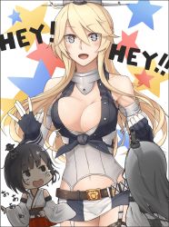 Rule 34 | 10s, 3girls, :d, abyssal ship, anchor, bad id, bad nicoseiga id, bare shoulders, black hair, blonde hair, blue eyes, breasts, cleavage, detached sleeves, elbow gloves, enosan, fingerless gloves, fusou (kancolle), garter straps, gloves, headgear, highres, iowa (kancolle), kantai collection, large breasts, long hair, miniskirt, multiple girls, nontraditional miko, open mouth, pleated skirt, red eyes, red skirt, short hair, skirt, smile, star-shaped pupils, star (symbol), starry background, symbol-shaped pupils, ta-class battleship, tears, thighhighs, yamashiro (kancolle)