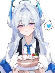 Rule 34 | birthday cake, blue archive, blue necktie, cake, doodle sensei (blue archive), food, formal, grey hair, halo, happy birthday, headgear, headphones, highres, jacket, mechanical halo, mindoll, necktie, noa (blue archive), purple eyes, sensei (blue archive), suit, two-sided fabric, two-sided jacket, white hair, white halo, white jacket, white suit