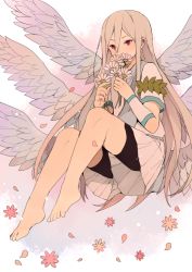 Rule 34 | 1boy, afuro terumi, androgynous, angel wings, bad id, bad pixiv id, barefoot, bike shorts, blonde hair, flower, inazuma eleven, inazuma eleven (series), long hair, male focus, multiple wings, red eyes, seraph, solo, tokio neo, very long hair, wings, zeus (inazuma eleven)