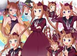 Rule 34 | 1girl, akanbe, animal ears, blush, braid, braided hair rings, brown hair, commentary request, crying, enkichi totan, eyelid pull, hair ribbon, hair rings, hands on own hips, highres, horse ears, horse girl, horse tail, long hair, looking at viewer, official alternate costume, open mouth, ribbon, solo, sweep tosho (monopolizing the chill?) (umamusume), sweep tosho (umamusume), swimsuit, tail, tongue, tongue out, translation request, twintails, umamusume