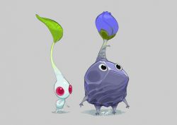 Rule 34 | flower, grey background, justinchans, leaf, no humans, pikmin (creature), pikmin (series), pikmin 3, red eyes, signature, simple background