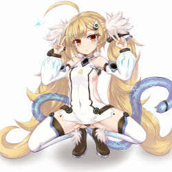 Rule 34 | 1girl, :o, ahoge, azur lane, bare shoulders, black panties, blonde hair, blush, breasts, brown eyes, brown footwear, cameltoe, collarbone, commentary request, covered navel, detached sleeves, dress, eldridge (azur lane), electricity, facial mark, full body, habu rin, head tilt, highres, lightning bolt symbol, long hair, long sleeves, looking at viewer, panties, parted lips, puffy long sleeves, puffy sleeves, shoes, sleeveless, sleeveless dress, small breasts, solo, spread legs, squatting, tail, thighhighs, twintails, underwear, very long hair, white background, white dress, white thighhighs
