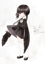 Rule 34 | 1girl, bad id, bad twitter id, black dress, black eyes, black footwear, black hair, braid, cape, dress, female focus, full body, highres, ic (iccccccccc81), looking at viewer, original, pout, shoes, side braid, simple background, single braid, socks, solo, standing, white background