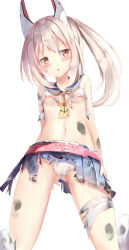 Rule 34 | 1girl, anchor symbol, areola slip, ascot, ayanami (azur lane), azur lane, bandaged leg, bandages, bare arms, bare shoulders, belt, blue sailor collar, blue skirt, blush, breasts, brown eyes, commentary request, gluteal fold, grey hair, headgear, highres, long hair, looking at viewer, natuna natu, navel, panties, parted lips, pleated skirt, ponytail, red belt, sailor collar, school uniform, serafuku, shirt, skirt, small breasts, solo, torn ascot, torn clothes, torn panties, torn shirt, torn skirt, underwear, white panties, white shirt, yellow neckwear