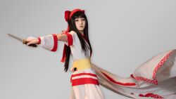 Rule 34 | 1girl, ainu clothes, asian, ass, black eyes, black hair, breasts, cosplay, fingerless gloves, gloves, hair ribbon, highres, japanese (nationality), legs, long hair, nakoruru, pants, ribbon, samurai spirits, small breasts, snk, solo, the king of fighters, thighs, weapon