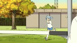 Rule 34 | 2girls, aioi yuuko, animated, animated gif, exercising, failure, grass, jumping, lowres, multiple girls, naganohara mio, nichijou, outdoors, running, shirt, shoes, shorts, sneakers, sportswear, standing, sweat, t-shirt, track and field, tree, white shirt, you&#039;re doing it wrong