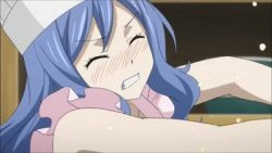 Rule 34 | 1girl, animated, animated gif, apron, blue eyes, blue hair, blush, cooking, fairy tail, head shot, juvia lockser, lowres, sexually suggestive