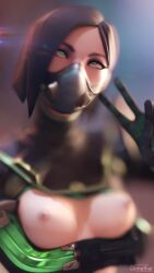 Rule 34 | 1girl, 3d, ahegao, bad tag, black hair, blender, blurry, blurry background, bob cut, bodysuit, breasts, breasts out, colored skin, dimethar, eyeshadow, female, female focus, female orgasm, gas mask, green eyes, horny female, lens flare, makeup, mask, medium hair, narrowed eyes, nipples, open clothes, orgasm, pale skin, petite, purple eyeshadow, riot games, rolling eyes, selfie, short hair, small breasts, small nipples, solo, standing, tagme, v, valorant, viper (valorant), white skin