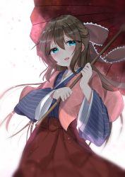 Rule 34 | 1girl, absurdres, aqua eyes, artist name, artist request, blue eyes, blue kimono, blush, bow, breasts, brown bow, brown hair, brown hakama, capelet, falling petals, female focus, frilled bow, frills, hair between eyes, hair bow, hakama, hakama skirt, half updo, highres, holding, holding umbrella, japanese clothes, kimono, layered skirt, long hair, long sleeves, looking at viewer, love live!, love live! nijigasaki high school idol club, love live! school idol festival, osaka shizuku, parted lips, petals, pink capelet, pink petals, pink ribbon, ponytail, red bow, red hakama, red ribbon, red umbrella, ribbon, skirt, small breasts, smile, solo, striped clothes, striped kimono, umbrella, vertical-striped clothes, vertical-striped kimono, white background, wide sleeves
