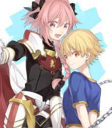 Rule 34 | 2boys, astolfo (fate), bad id, bad pixiv id, blonde hair, braid, child gilgamesh (fate), fate/apocrypha, fate/grand order, fate/hollow ataraxia, fate (series), gilgamesh (fate), kan&#039;yu (citron 82), long hair, looking at viewer, male focus, multiple boys, open mouth, pink hair, red eyes, short hair, smile, trap